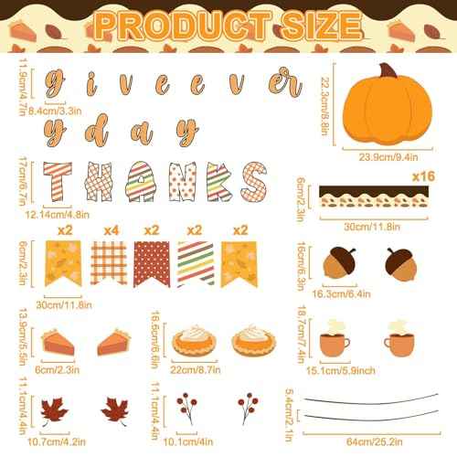 Fall Thanksgiving Pie Bulletin Board Set Autumn Pumpkin Leaf Acorn Give Thanks Everyday Cutouts School Teacher Supplies Thanksgiving Party Elementary Office Home Chalkboard Wall Decor