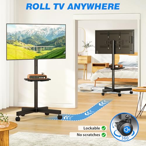 Rfiver Black Mobile TV Stand for 23-65 Inch Flat & Curved TVs Up to 88 lbs