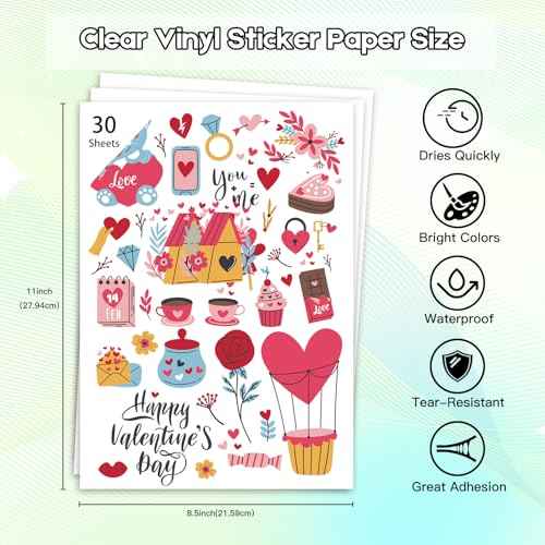 Premium Printable Clear Vinyl Sticker Paper for Inkjet Printers,Transparent Paper of 8.5x11 "DIY Personalized Self-adhesive Paper That is Tear Resistant, Waterproof Labels,Easy to Cut (30 Sheets)