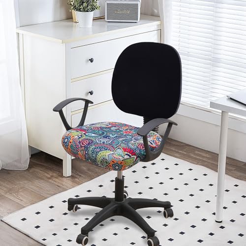 Smiry Stretch Printed Office Chair Seat Cover - Blue Green, Elastic Fit