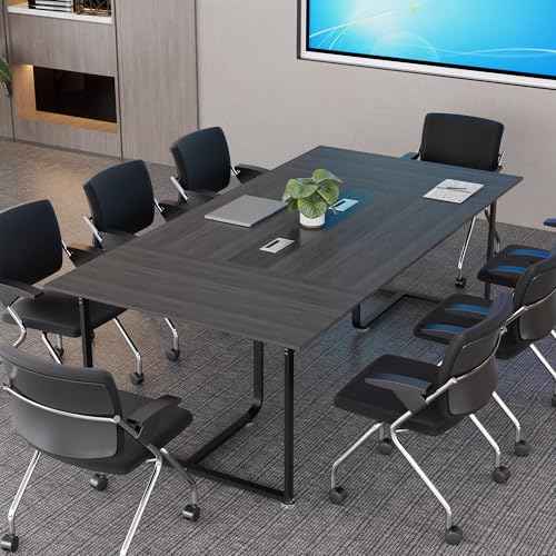 8FT Conference Table,94.4 L x 47.2 W x30.7 H Meeting Seminar Table with Grommet,Stability Enhancement,Large Conference Room Table for Office Meeting (Gray)