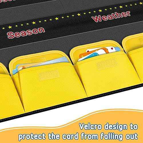 Calendar and Weather Pocket Chart for Kids Learning, Large 44.5¡±x28¡± Homeschooling Calendar Pocket Chart with 113 Cards, Teacher and Back to School Supplies
