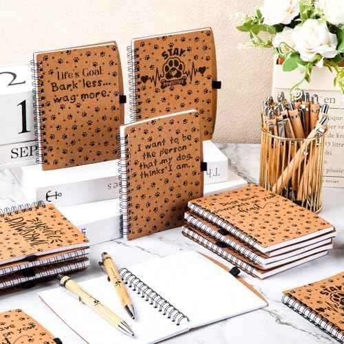 Eaasty 30 Set Vet Tech Christmas Appreciation Gifts Bulk Veterinary Technician Spiral Notebooks with Cute Paw Ballpoint Pen Accessories for Veterinary Receptionist Assistant Gift(Brown)
