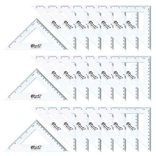 Virginia's Store 5 inch/13cm 90 Set-Squares Pack of 24, Crystal Clear Transparent, Shatter Resistant Plastic, Single-piece Plastic Molding, Drafting Tool Set, Ruler