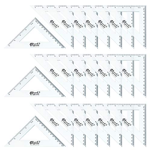 Set of 24 5-inch Transparent Plastic Drafting Set Squares - Shatter Resistant