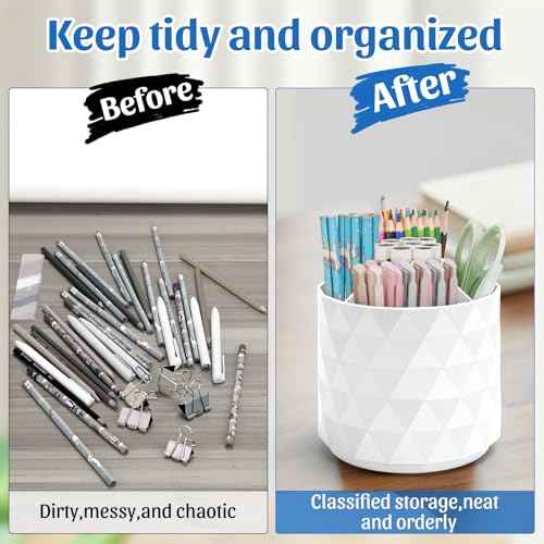 Desk Organizer,Sparkling Diamond-like Pen Holder for Desk 360¡ÆRotating Office Accessories,Pencil Cup with 5 Compartments Storage Box Caddy for Office,School,Home,Art Supply(White)