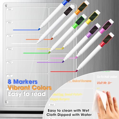 OORAII Weekly Meal Planner Acrylic Calendar Board for Kitchen - Includes 8 Markers