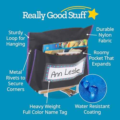 Really Good Stuff Classic Student Book Collection Chair Pockets ? 6 Pack ? Black/Purple