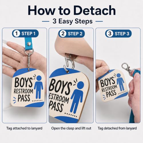 Macaron Colors 6-Pack Wooden School Hall Pass Lanyards with Passes - Pastel Classroom ID Set