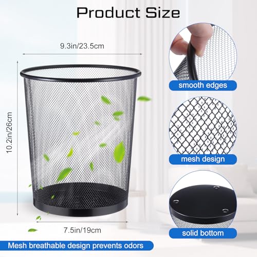 Hushee 12 Pcs Metal Mesh Trash Can Wire Waste Paper Basket Trash Bin Garbage Can for Office Under Desk, Kitchen, Bedroom, Den, Dorm Room, Toilet(Black,12 Pcs)