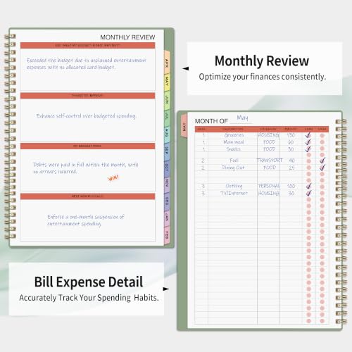 LOAPEM Monthly Budget Planner with Expense Tracker – B5 Size, Light Green