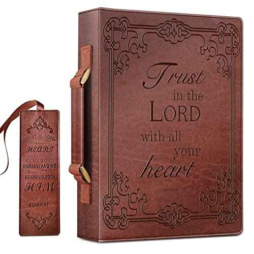 FINPAC Large Classic Bible Cover Vegan Leather Carrying Book Case Church Bag Bible Protective with Handle, Gift for Men, Women, Father, Mother, Friends, Brown