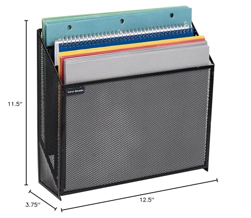 Mind Reader Vertical File Storage, Desktop Organizer, Wall Mount, Office, Metal Mesh, 12.5" L x 3.75" W x 11.5" H, Black