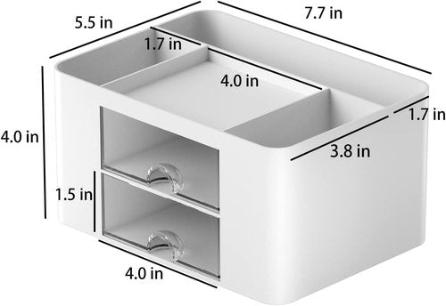Catekro Desk Organizer with 2 Drawer, Multi-Functional Pencil Holder for Desk, Desk Organizers and Accessories with 5 Compartments + Drawer, Office Supplies, Vanity Table Office School Home(White)