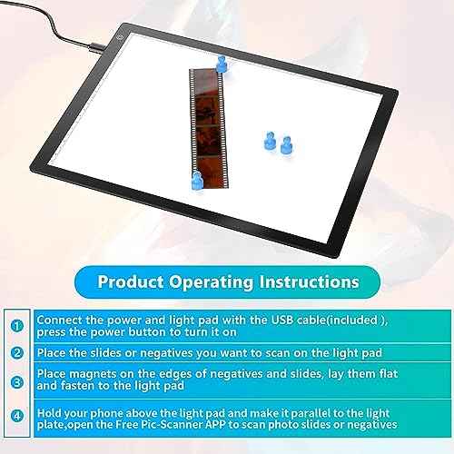 Slide Viewer Light Box, for Scanning Film Negatives and Slides, Artist Sketching, A4 Ultra-Thin Light Pad Scanner with 3 Adjustable Brightness, USB Powered