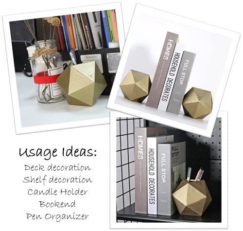Ambipolar Gold Geometric Bookends Set - Modern Cast Iron Desk & Shelf Decor