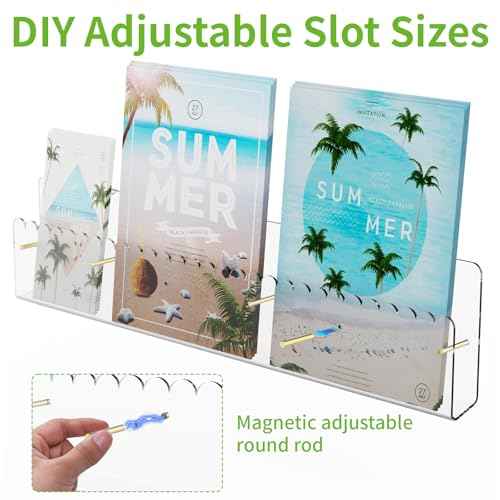 Brochure Holder Wall Mount, 2 Pack Acrylic Modular Flyer with Adjustable Magnetic Golden Bolt, Wavy Lace Pamphlet Display Stand for Organizer Trifold Flyer, Document, Leaflet, 5 Slots