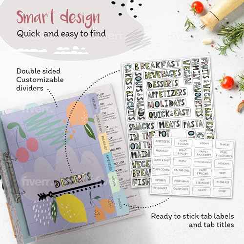 118 pc, 8.5"x11" 3-Ring Recipe Binder Organizer Kit to Write Your Own Recipes Binder Kit with Cards, Dividers, DIY Recipe Binder Cookbook, Protective Sleeves, Recipe Box, Cards & Labels