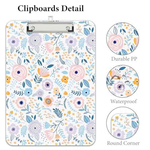 Rimilak Plastic Clipboards with Metal Clip, A4 Letter Size 9 x 12.5 in, Office Decorative for Students Women Men and Kids, Cute Custom Pattern, Purple Flower