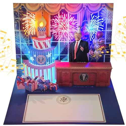 3D Pop-Up Birthday Card with Music & Light ? President¡¯s Voice Funny Greeting, Happy Birthday Song & Blow-Out Candle Effect ? Unique Gift for Him & Her