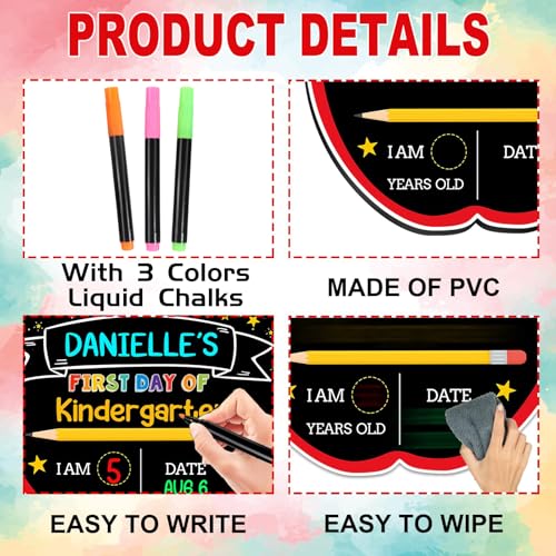 JUESMOS Black First & Last Day of School Chalkboard Sign with Liquid Chalk Markers - Double-Sided Reusable Classroom Photo Prop
