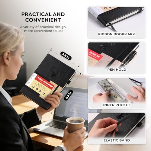 Molekaus Check Registers for Personal Checkbook A5 5.8 x 8.3 in Black