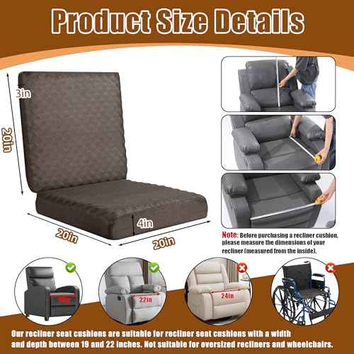 BALAPET Recliner Cushions for Long Sitting, Egg Crate Foam Recliner Cushion for Elderly Reduces Muscle Fatigue and Provides Air Flow, Extra Large Non-Slip Seat Cushion with Back Support(20*20*4in)