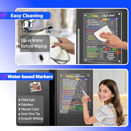 PigPotParty Magnetic Acrylic Chore Chart for Kids 2-Pack, 12x16 Inch, Fun & Reusable Family Organizer