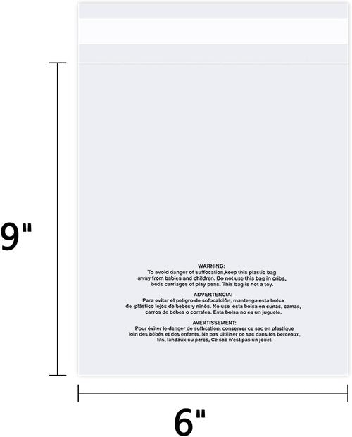 iMailer Small Clear Poly Bags - 500 Count | 6" x 9" Resealable Self-Seal with Suffocation Warning