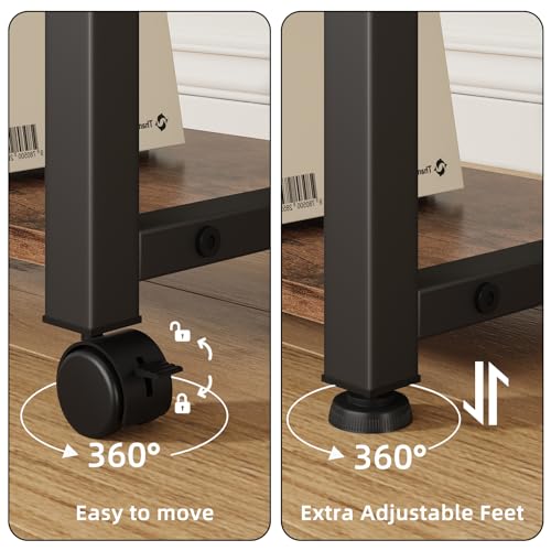 YAOHUOO Large Printer Stand with Storage Drawer and Side Bag, 3-Tier Height Adjustable Table for Home Office, Fits Heat Press/Laser/3D Printer (Rustic Brown)