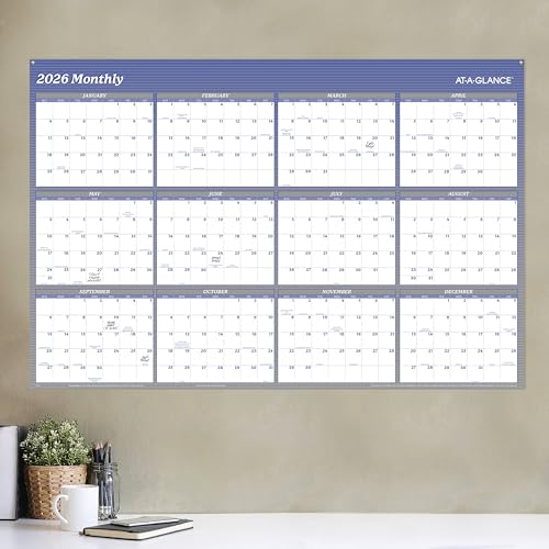 AT-A-GLANCE 2026 Wall Calendar, Dry Erase Wall Planner, Monthly, 48" x 32", Extra Large, Vertical/Horizontal, Reversible, 12-Month, Blue (A1152-26)