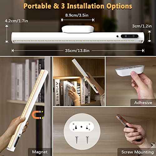 Hapfish Battery Powered Operated Wall Strip Lights, Rechargeable Magnetic LED Light Bar with Remote, Dimmable Desk Lamp, Under Cabinet Lighting Wireless for Mirror Closet Bathroom Kitchen ? White