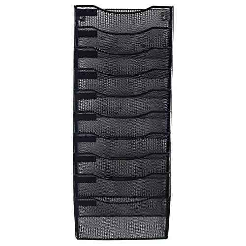 10 Sections Hanging Files Wall Mounted Metal Mesh Document File Organizer Magazine Holder Rack Organizer Racks Multipurpose Use To Display Files, Magazine, Newspapers- Black