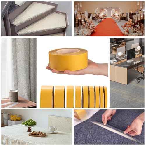 Double Sided Fabric Tape Heavy Duty, Hem Tape No Sew No lron for Pants, Curtains, Dresses, Jeans, 1inch+2inch x 39FT Strong Mounting Tape for Carpet Fixed, DIY Crafts