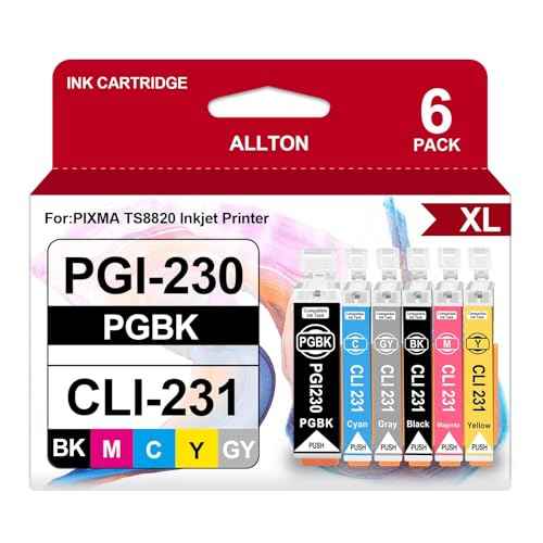 PGI-230 CLI-231 XXL Ink Cartridge Compatible 230 231 High Yield PGI230 CLI231 Ink Cartridge Replacement for PIXMA TS8820 Inkjet Printer(6-Pack,PGBK/BK/C/M/Y/GY)