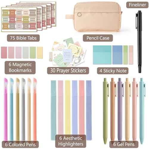 Duchong Bible Study Supplies, Bible Journaling Kit with No Bleed Bibles Highlighters and Pens, Storage Bag, Tabs, Sticky Notes, Ideal Christian Bible Gifts for Women