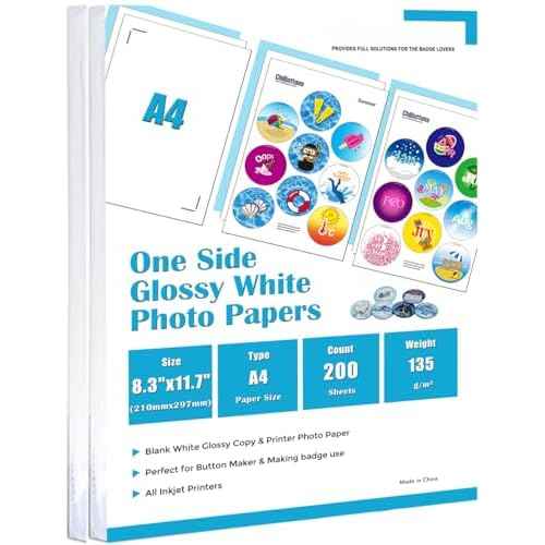 ChiButtons One Side Glossy Photo Papers A4, 2 * 100=200 sheets (135g, Specially for button maker use)
