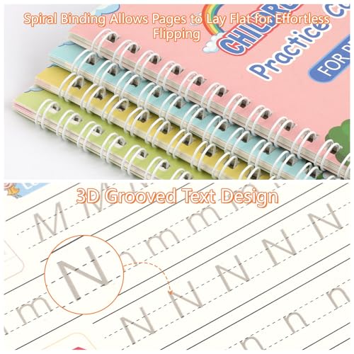 PEASUG Grooved Writing Books for Kids 3-5, Magic Grooved Writing Practice for Kids, Reusable Grooved Handwriting Workbooks Practice for Kids Learn to Write, Children's Magic Copybooks 4 Pack