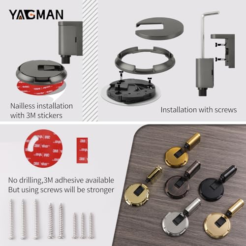 Yagman Brushed Gold Adjustable Bottom Door Stopper - No Drilling, Includes Adhesive or Screws BG-1 (1 Pack)