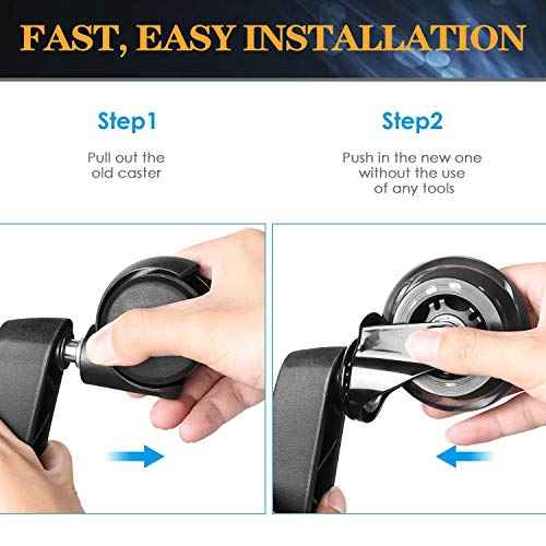 3 Inch Office Chair Wheels - Rubber Chair Casters Replacement, Heavy-Duty Computer Gaming Desk Caster Wheel Smooth & Safe Rolling for All Floors Including Hardwood and Carpet, Set of 5