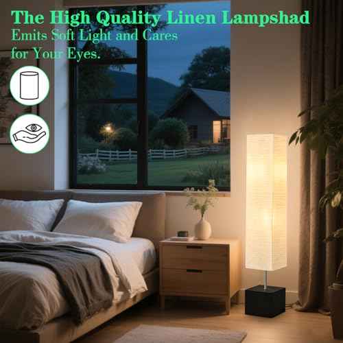 Floor Lamp for Living Room, Modern Standing Lamps, Retro Farmhouse Mid Century Lamp with Square Base for Office, Kids Room, Reading, Home Decor, Off White, 52 inch