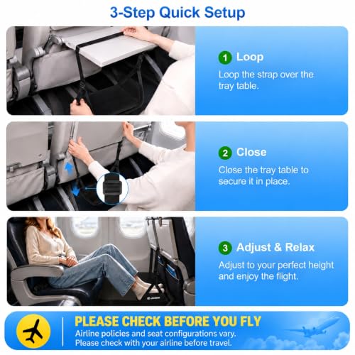 JOKBOK 2-in-1 Airplane Foot Hammock Pack of 1 - Adjustable Bamboo & Soft Cushion Support