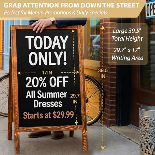 Gray Double-Sided A-Frame Chalkboard Sign 40x20 with Solid Pine Frame, Magnetic Surface, Outdoor Stability - Maolooki