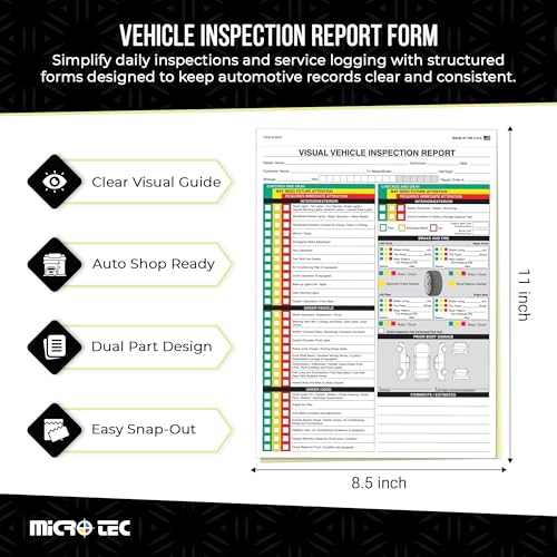 Pack of 250 Vehicle Inspection Report Forms 2-Part Carbonless 8.5 x 11
