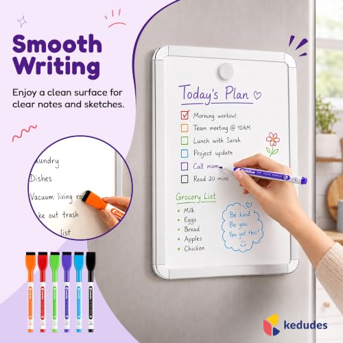 Magnetic Dry Erase Board for Fridge 8.5 x 11 Inches with 6 Markers - Kedudes