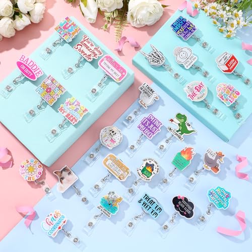 Geyoga 36 Pcs Funny Badge Reel Cute Nurse Badge Reel Retractable Nurse Quote Name ID Clip Cute Nursing for Doctor Teacher Employee Office Assistant Supplies Bulk Gifts(Funny)