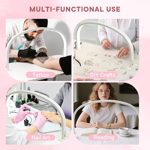 Upgrade Half Moon Light with Knob, 29" 48W LED Light for Nail Desk, Adjustable Brightness & 3 Color Temperature, 180-Degree Illumination for Nail Tech, Manicure, Eyelash Extensions, Reading