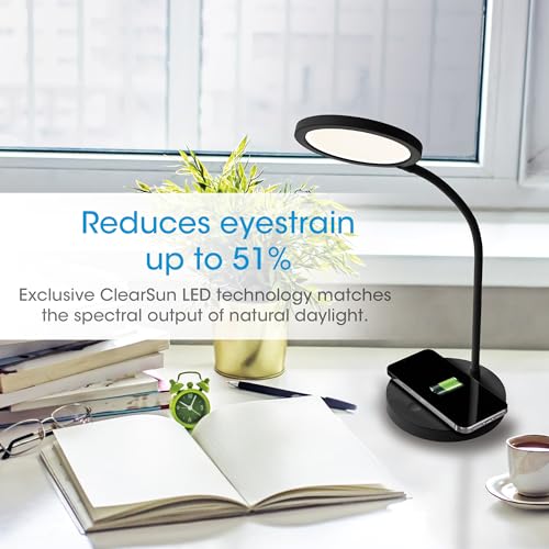 OttLite Good Housekeeping Circular LED Desk Lamp with Wireless Charging - Designed to Reduce Eyestrain - Adjustable Neck, 3 Color Modes - Crafting, Office Work, Reading & Studying