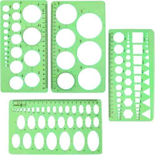 4PCS Circle Template, Plastic Circle and Oval Measuring Templates, Formwork Drawings Templates (Clear Green)