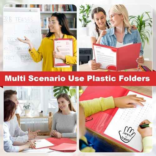 Henoyso 48 Pcs Plastic Parent Teacher Communication Folder with 2 Pockets Take Home Folders with Clear Heavy Duty Pocket Fit Letter Size for School Students Teacher Home, 11.8¡¿9.45 Inch(Red)